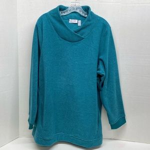 Denim&Co Teal Knit Cowl Neck Pullover Sweater